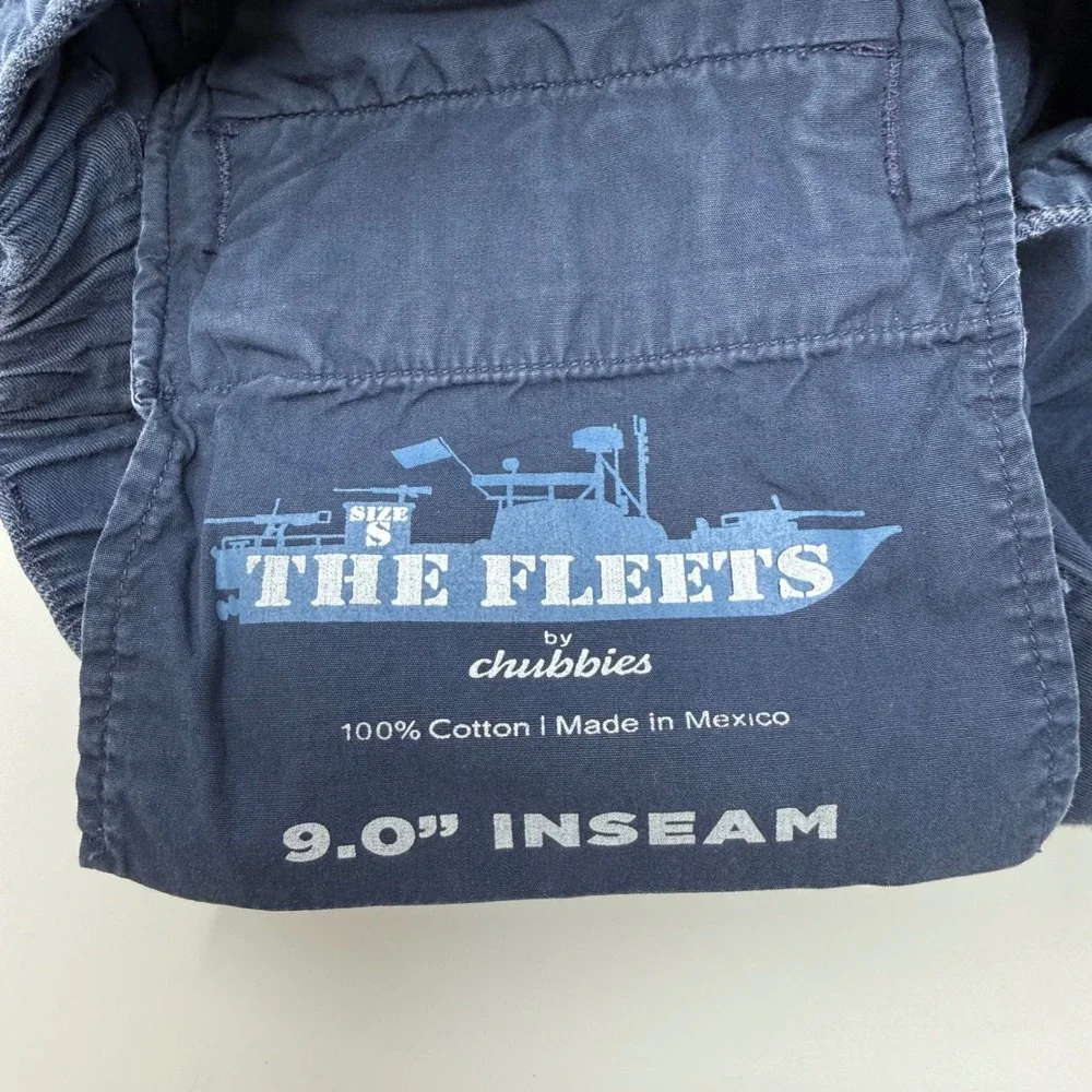 Chubbies The‎ Fleets Navy Blue Cotton Shorts Men's Small 9 Inch Inseam Elastic